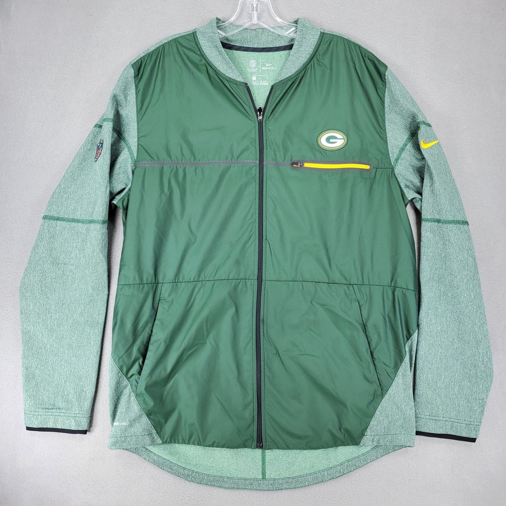 Nike Green Bay Packers Jacket Mens L Green NFL Shield Onfield Full Zip Bomber